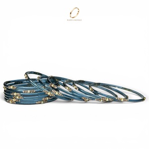 Bracelets de mariée indiens de luxe, bracelets en verre bleu kashmiri tendance, cristaux floraux, pour mariage et occasions festives, prix de gros - Product Image 4