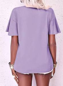 Camiseta de punto informal de manga corta con diseño de mariposa para mujer, transpirable, con logo, de poliéster/algodón, para verano STELLAR - Product Image 2