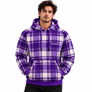 Sudadera con Capucha a Cuadros para Hombre, Color Naranja, Personalizada, Gruesa, para Invierno |   Sudaderas con capucha de forro polar para hombre, de alta calidad, cálidas y estilo urbano, para el invierno - Product Image 5