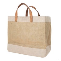 Prix de gros Sac cabas avec logo personnalisé imprimé Sac à provisions en jute avec poignée en cuir