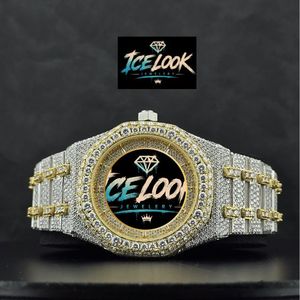 Reloj Mecánico de Acero Inoxidable con Aspecto de Hielo, Analógico, con Brazalete de Dos Tonos, Esfera con Incrustaciones de Diamantes, Estilo Joyería en Tono Dorado y Plateado - Product Image 5
