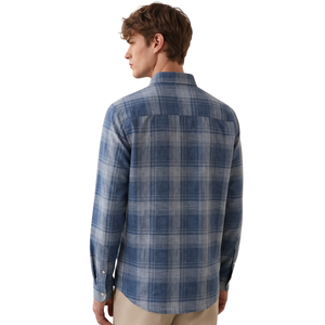 Chemise en flanelle à carreaux bleu denim pour homme, manches longues, boutonnée, chemise décontractée à carreaux, tissu brossé doux, streetwear quotidien - Product Image 2
