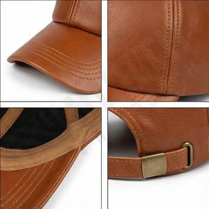 Casquettes de baseball en cuir de luxe noir jais chapeaux de vol réglables en peau de mouton décontractés chapeau de couvre-chef unisexe - Product Image 4