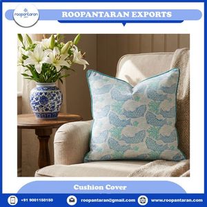 Marine Fish Pattern Square <b>Throw</b> <b>Pillow</b> Cover 100% Cotton Piping Cushion Cover 50x50 cms Washable Modern Decorative Cushion - Product Image 2