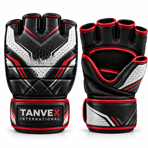 Guantes de MMA TANVEX INTERNATIONAL, Medios Dedos, Cuero PU, Cierre con Estampado, Transpirables, Elásticos y Ajustables para Artes Marciales - Product Image 2