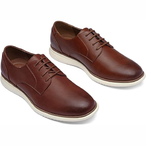 Men's Brown Genuine Leather Pointed Toe Lace-up Oxfords Plain Toe Office Formal Dress Shoes All Seasons - Product Image 6