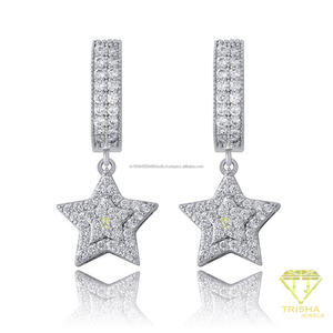 Pendientes de Plata de Ley 925 con Diamantes Cultivados en Laboratorio, Diseño de Piedra Brillante, Joyería Elegante y de Lujo para Minoristas y Mayoristas - Product Image 3
