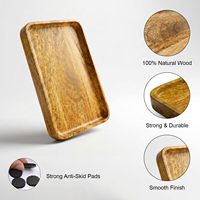 Plateau de service en bois multifonctionnel pour thé, café et collations, plateau de petit-déjeuner en bois naturel avec patins antidérapants 24,5 x 16 cm