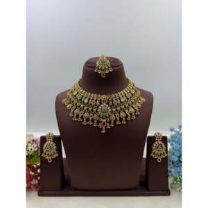 Vedika Premium Gold Plated Zircon Chorski <b>Necklace</b> <b>Set</b>-Indian <b>Bridal</b> Fine Jewelry <b>Set</b> with <b>Earrings</b> - Product Image 1