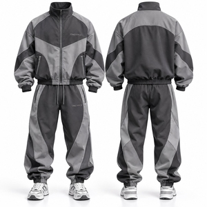 Conjunto Deportivo para Hombre en Gris Oscuro y Claro, Chaqueta con Cierre y Pantalones Jogger con Paneles en Contraste, Ropa Deportiva ONEAPEX, Venta al Por Mayor Personalizada - Product Image 1