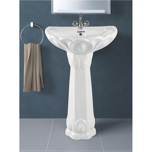 Quantité en gros disponible : Élégant lavabo en céramique blanche avec piédestal pour salle de bain, au prix du marché réduit - Product Image 1