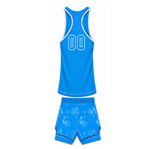 Ensemble de maillot de bain bleu ciel et blanc, débardeur sans manches dos nageur avec short assorti, léger, séchage rapide, maillot de bain de performance pour l'entraînement - Product Image 2