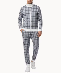 Men s Gray Plaid Tracksuit Full Length Casual Wear With Side Pockets Zipper Closure Breathable Regular Fit Autumn Style Men s - Product Image 1