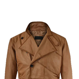 <b>Mens</b> Genuine Leather Military Winter Trench <b>Coat</b> Double Breasted Belted Waterproof Front Logo <b>Long</b> Overcoat 220g Custom OEM ODM - Product Image 4