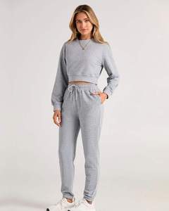 New Arrival Sports Tracksuit Jogging for Women Custom Tracksuits Set 100% Cotton Fleece 2 Piece Women <b>crop</b> <b>top</b> Tracksuit Set - Product Image 5