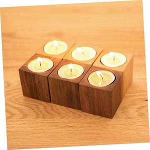 Tiered Round Wood Block <b>Tealight</b> <b>Holder</b> Set Candle Jar <b>Holder</b> Decorative Lantern Home Wedding Party Handmade Custom Print - Product Image 2