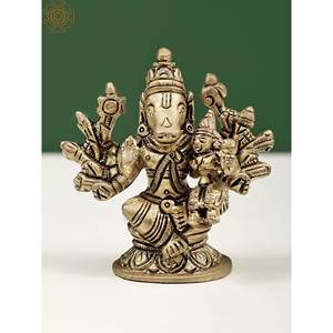 Escultura Varaha pequeña de latón de 3 pulgadas hecha a mano con esculturas intrincadas de Devi Lakshmi - Product Image 1