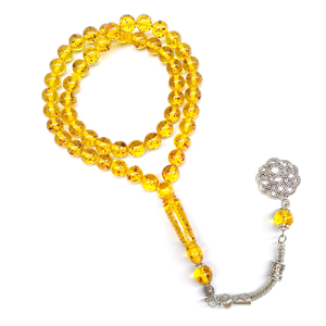 Cuentas de tasbih redondas de mármol marrón con diseño espiralado, con imame dorado ornamentado y borla rosa empolvada, disponibles a precios de mayorista. - Product Image 4