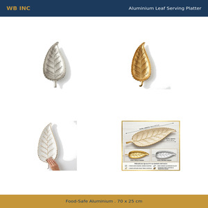 Plateau de service en aluminium en forme de feuille, sûr pour les aliments, plateau décoratif en forme de feuille, doré, argenté, fait main, plat de service en métal, vaisselle, décoration de la maison - Product Image 4
