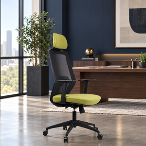 Chaise de bureau KINSHA ergonomique en maille avec accoudoirs réglables, base pivotante, appui-tête intégré, design contemporain pour usage professionnel - Product Image 1