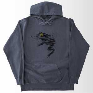 Sweat-shirt à capuche pour femme, gris foncé, imprimé œil de grenouille, poche avant, en coton tricoté, vêtement d'automne - Product Image 1