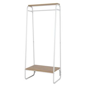 Robusto Appendiabiti Autoportante in Metallo Bianco con Ripiano in Legno e Barre Portabiti - Product Image 3