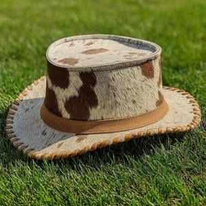 หมวกหนังวัวแท้สีน้ำตาลคุณภาพสูง งานแฮนด์เมดสำหรับผู้ชาย สไตล์ตะวันตก เหมาะสำหรับใส่ในงานเทศกาลกลางแจ้ง - Product Image 4