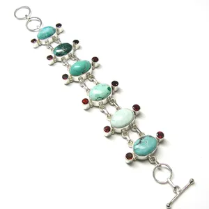 Bracelet à maillons en argent 925 pour femme, style ethnique vintage, serti de turquoise et de grenat - Product Image 5