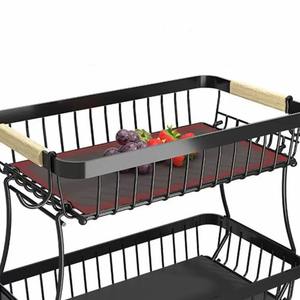 Corbeille à fruits double niveau en métal, grande, écologique et durable, avec 2 supports à bananes et poignée en bois, pour légumes, pain et collations - Product Image 6