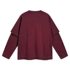 เสื้อยืดแขนยาวผู้ชายทรงโอเวอร์ไซส์ คอโอ สีพื้น ทรงลำลอง ความยาวปกติ - Product Image 4