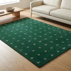 Tapis rectangulaire moderne à motif géométrique, en laine tuftée et acrylique, avec envers antidérapant en caoutchouc, pour salon, vert crème - Product Image 6