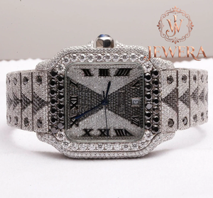 Montre en acier inoxydable argenté avec diamants Moissanite, un best-seller, un objet de luxe indispensable pour les collectionneurs de montres - Product Image 1
