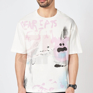 T-shirt graphique surdimensionné pour hommes, Streetwear, imprimé Graffiti abstrait, en coton, décontracté, à manches courtes, nouvelle collection en solde - Product Image 1