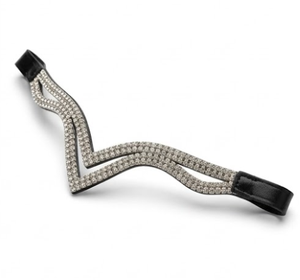 Fronture en cuir ornée de cristaux pour courses de chevaux, avec design double V et sangles noires, modèle Full Cob CB31 - Product Image 2