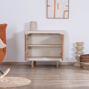 Vandana Royal Aspect Small designer storage unit in natural acacia wood with a <b>sandblasted</b> concrete effect finish Miona - Product Image 2