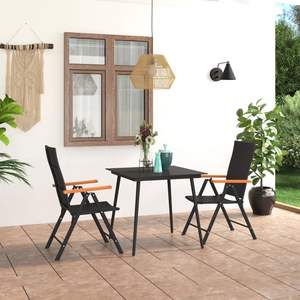 Juego de Comedor de Acero y Ratán Sintético PE Negro y Marrón con Vidrio, Muebles de Patio Estándar - Product Image 1