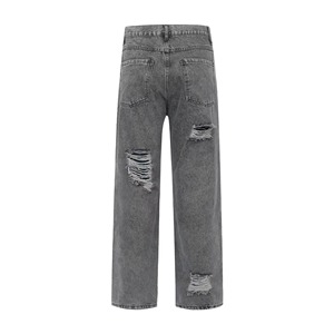 Jeans en denim décontractés pour hommes, coupe slim, légers, avec cordon de serrage, couleur noire délavée, vente en gros, haute qualité, personnalisables - Product Image 2