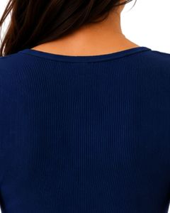 Blusa de punto acanalado azul marino personalizada para mujer, top corto de manga corta con botones frontales, corte ajustado, cuello cuadrado, informal, de algodón, para verano - Product Image 6