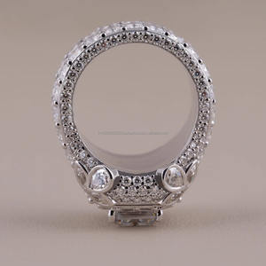 <b>Emerald</b> Cut Men's Iced Moissanite Hip Hop Cluster Halo Rhodium Plated 925 Sterling <b>Silver</b> Wedding Engagement Handmade <b>Ring</b> Gift - Product Image 5