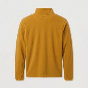 Dumela Men's Mustard Fleece <b>Quarter</b> <b>Zip</b> Pullover With <b>White</b> Logo Front Print Regular Fit Casual Autumn Wear - Product Image 2