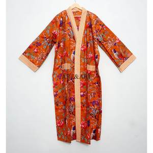 Bata kimono de algodón con estampado floral para mujer, suave, transpirable, ligera, para dormir, estar en casa, spa. - Product Image 3