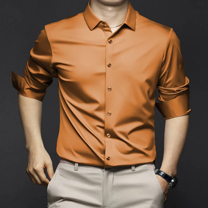 High Quality <b>Men's</b> Long Sleeve O-Neck Loose Fit Luxurious Wrinkle-resistant Non-iron Pattern Formal Ice <b>Silk</b> Knitted <b>Shirts</b> 6XL - Product Image 1