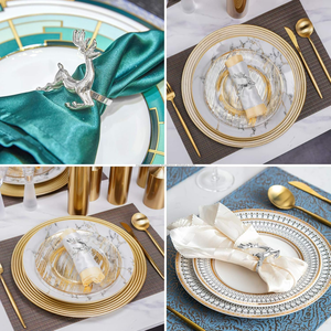 Ensemble de ronds de serviette en argent renne pour la décoration de table de Noël Accessoires de vaisselle de vacances de luxe porte-serviettes en métal - Product Image 1