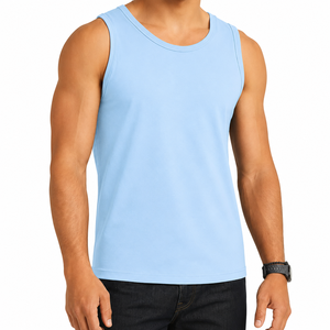 Camiseta sin mangas para hombre, color azul cielo claro, cuello redondo, secado rápido, transpirable, ligera, informal, para gimnasio, entrenamiento, fitness, chaleco deportivo - Product Image 1