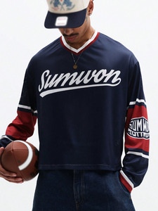 Maillot de football américain à manches longues en mesh, col en V oversize, logo personnalisé, sublimation, respirant, streetwear, usine OEM ODM - Product Image 4