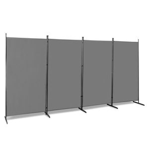 6FT 4-Fold 160g Polyester Cloth and <b>Plastic</b> <b>Screen</b> with Carbon Steel Frame Gray Foldable Room Divider - Product Image 2