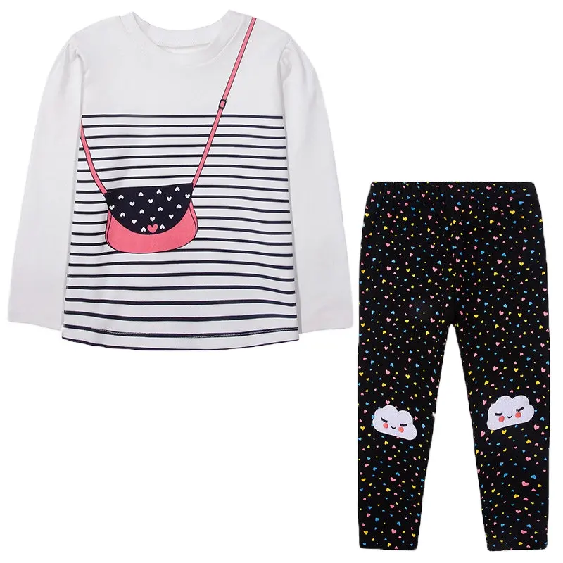 Mode style vente chaude bébé filles vêtements ensembles mignon dessin animé rayé imprimé à manches longues décontracté ensemble de vêtements