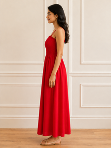 Vestido Maxi de Verano Casual para Mujer, Color Rojo Sólido, Cuello Cuadrado, Sin Mangas, con Tirantes, Cómodo de Usar, Alta Calidad, Venta al Por Mayor - Product Image 2