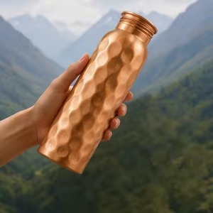Export Grade Eco-Friendly Hammered Copper Water <b>Bottle</b> with Secure Closure for Wellness Brands and Gift Collections - Product Image 6