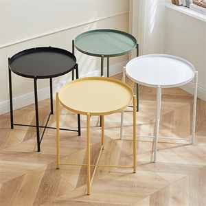 Mesa Auxiliar Redonda con Base de Metal con Recubrimiento en Polvo, Mesa Moderna para Sofá, para Dormitorio, Sala de Estar y Apartamento - Product Image 2